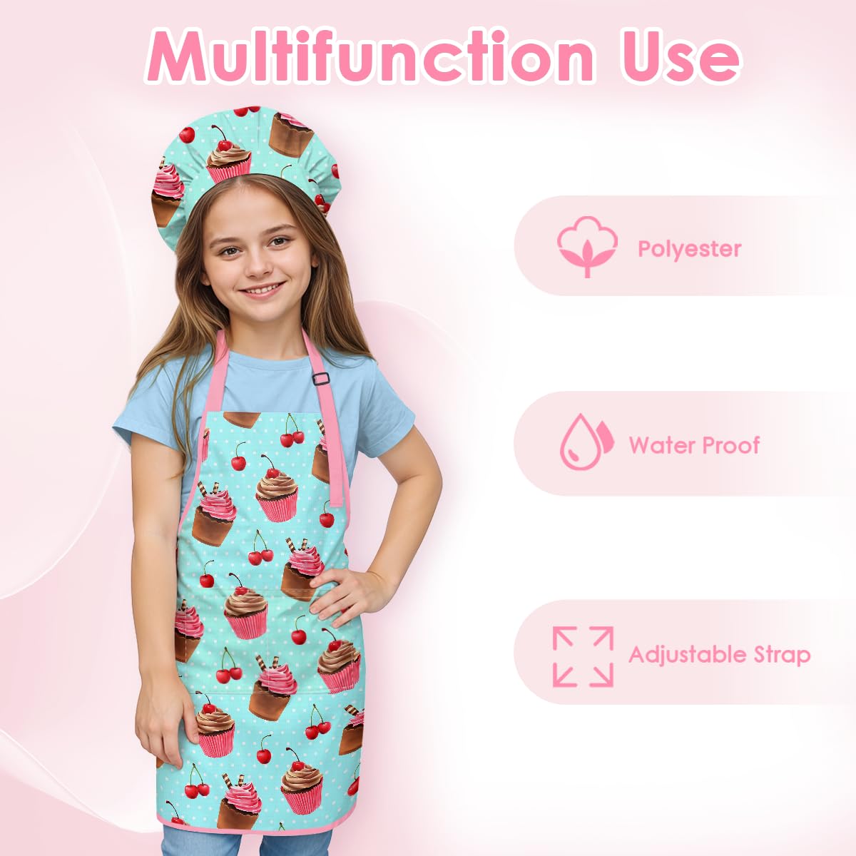 SANDJEST Cupcake Apron adjustable neck strap for a comfortable fit