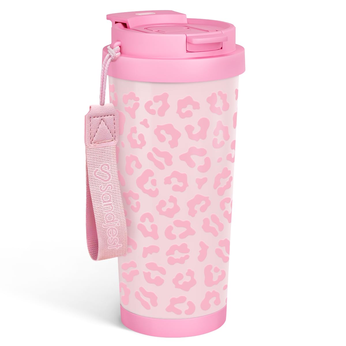 SANDJEST Leopard Tumbler 18oz with 2-in-1 lid, pink leopard print for on-the-go hydration