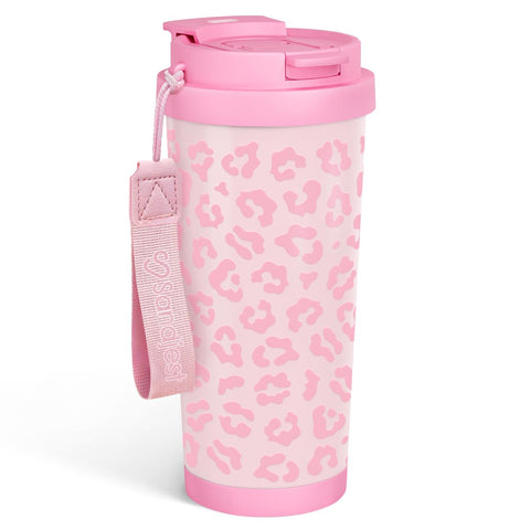 SANDJEST Leopard Tumbler 18oz with 2-in-1 lid, pink leopard print for on-the-go hydration