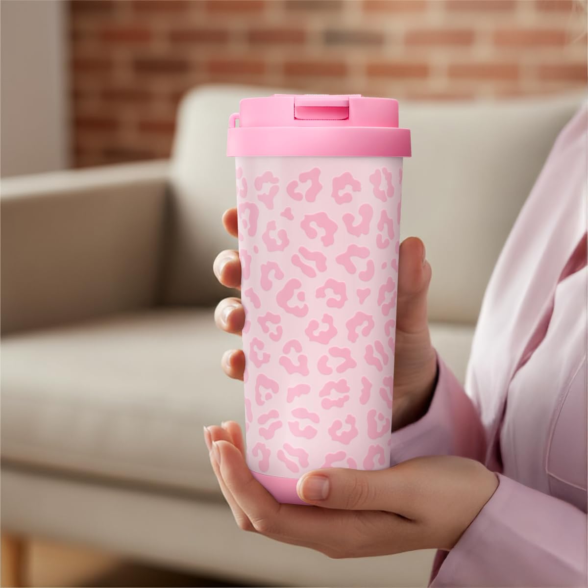 SANDJEST Leopard Tumbler keeps beverages within reach during travel