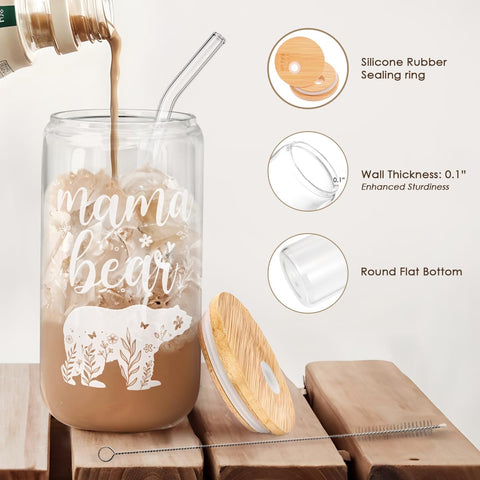SANDJEST Mama Bear clear glass design for everyday hydration.