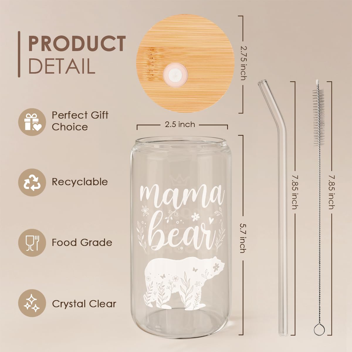 SANDJEST Mama Bear tumbler showcasing iced coffee on the go.