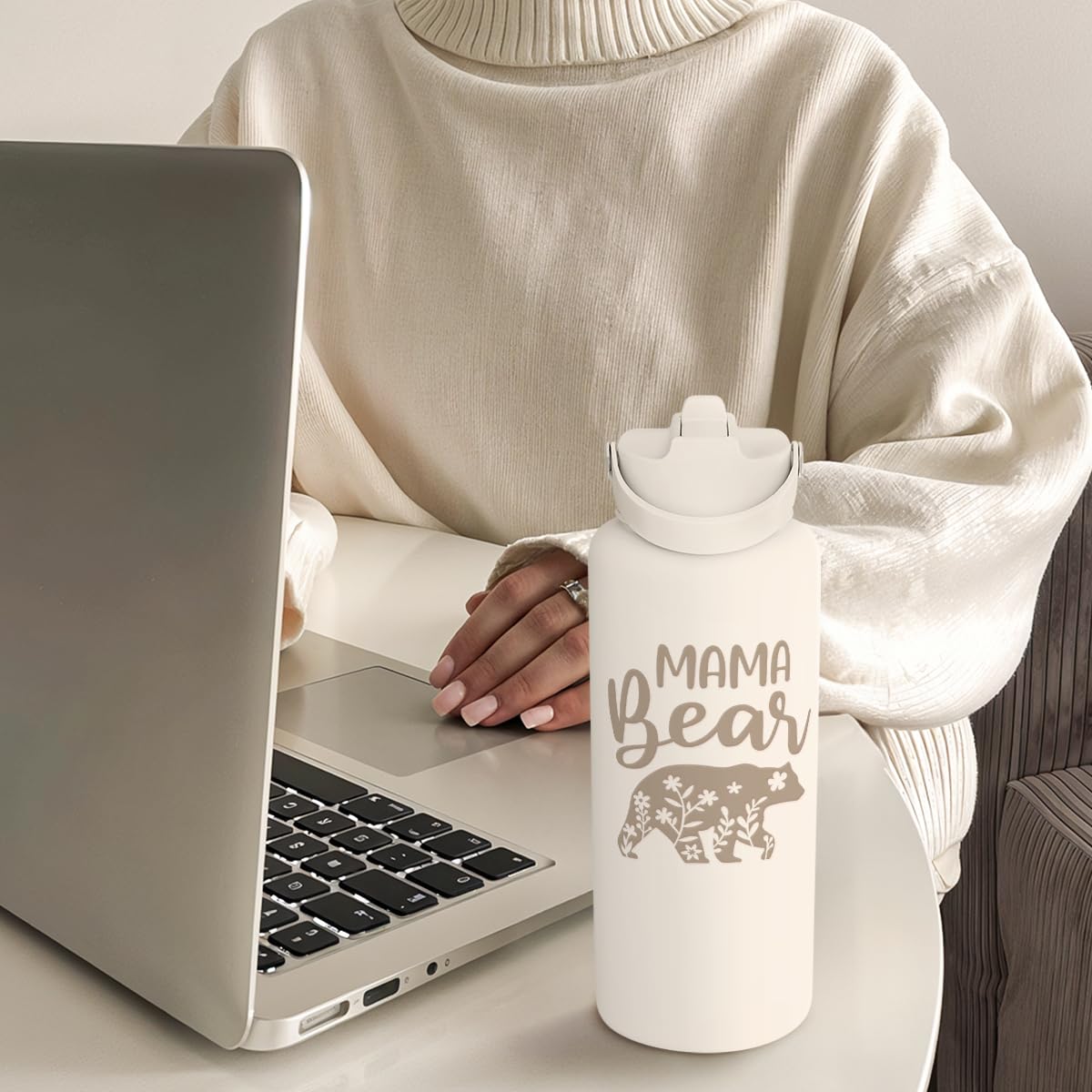 SANDJEST Mom Bottle with easy-access top cap on the move.