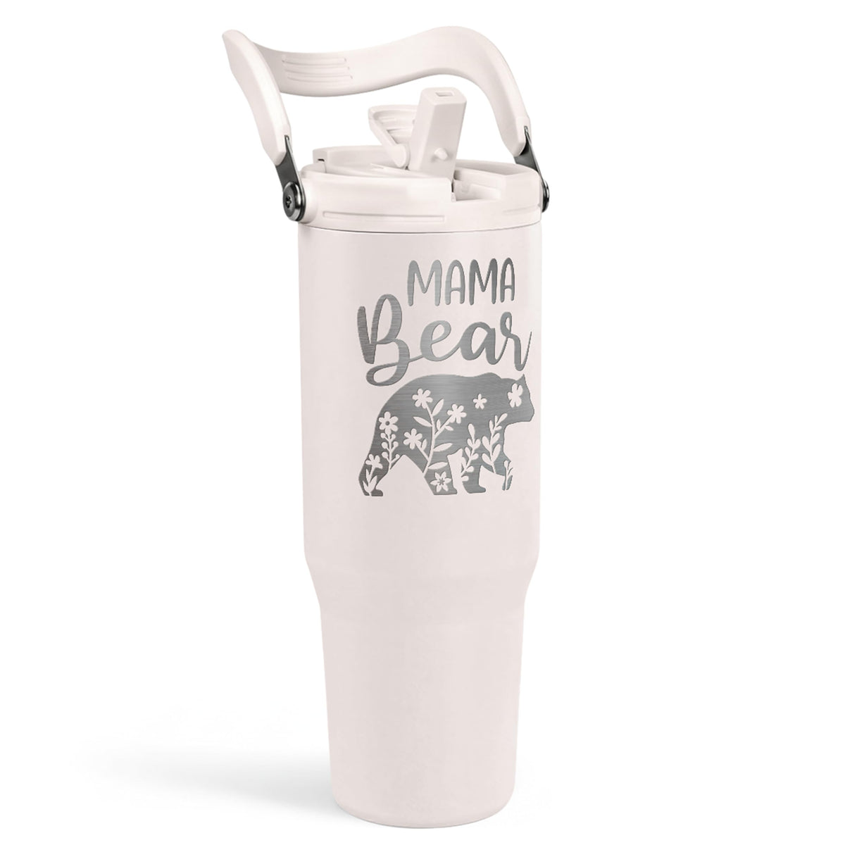 SANDJEST Mom Tumbler 30oz silhouette keeps drinks hot or cold on the go.