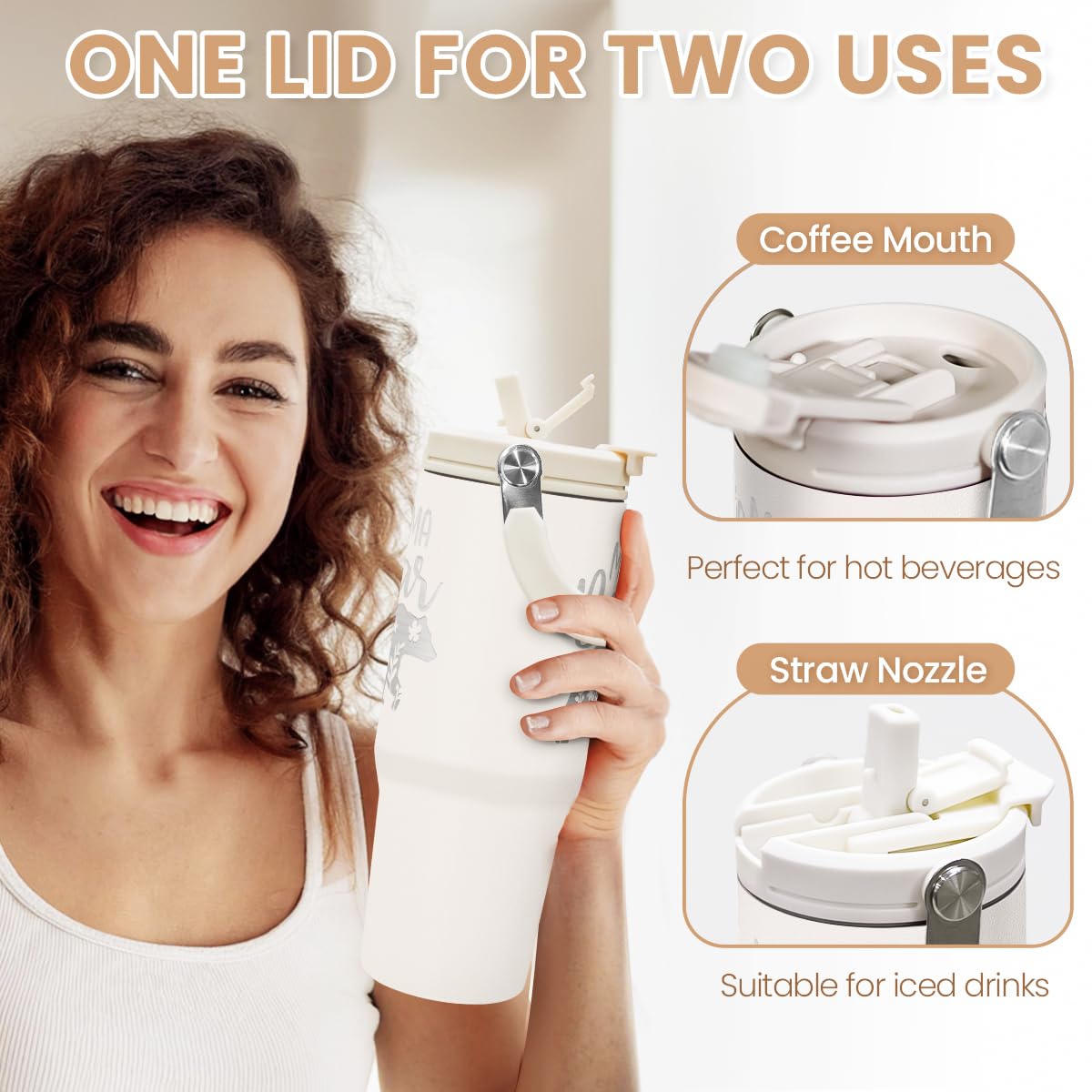 SANDJEST Mom Tumbler flip lid enables smooth sipping throughout the day.