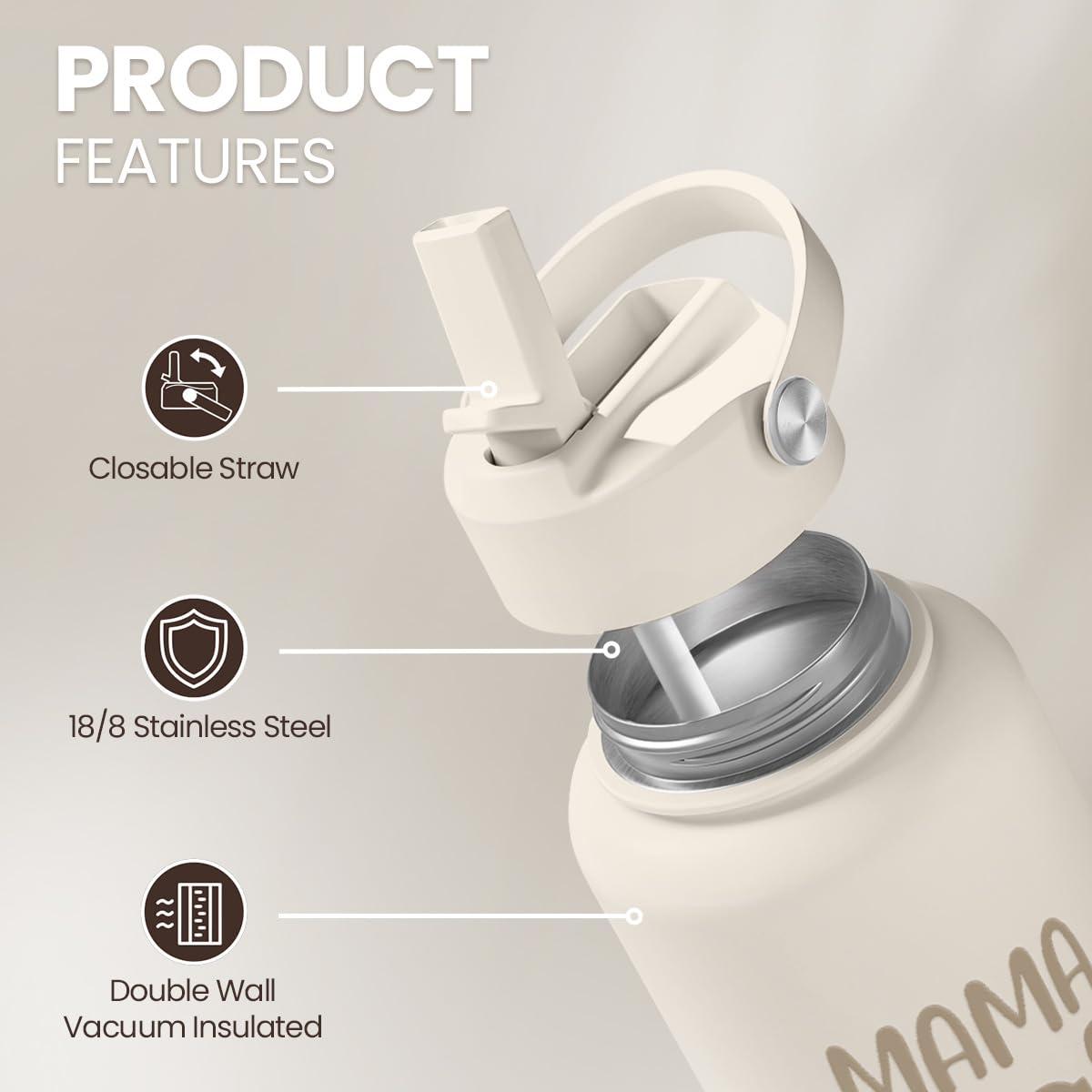 SANDJEST Mom Bottle with ergonomic grip for easy handling during workouts.