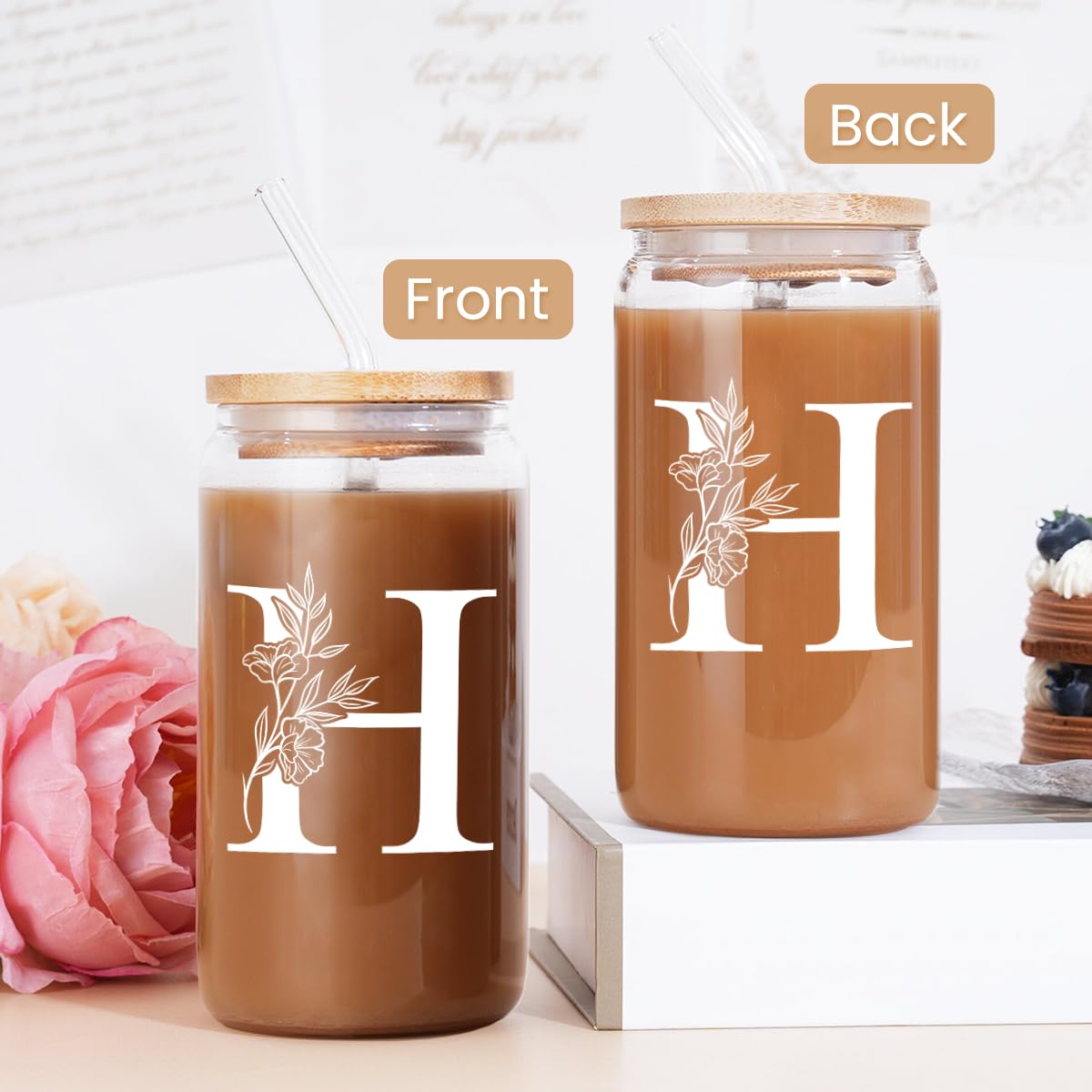 Sandjest monogram gift for women glass cup, a personal touch for birthdays.