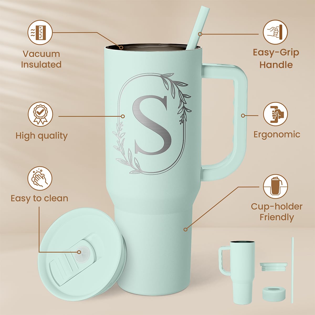 SANDJEST monogram letter S initial personalizes your drinkware