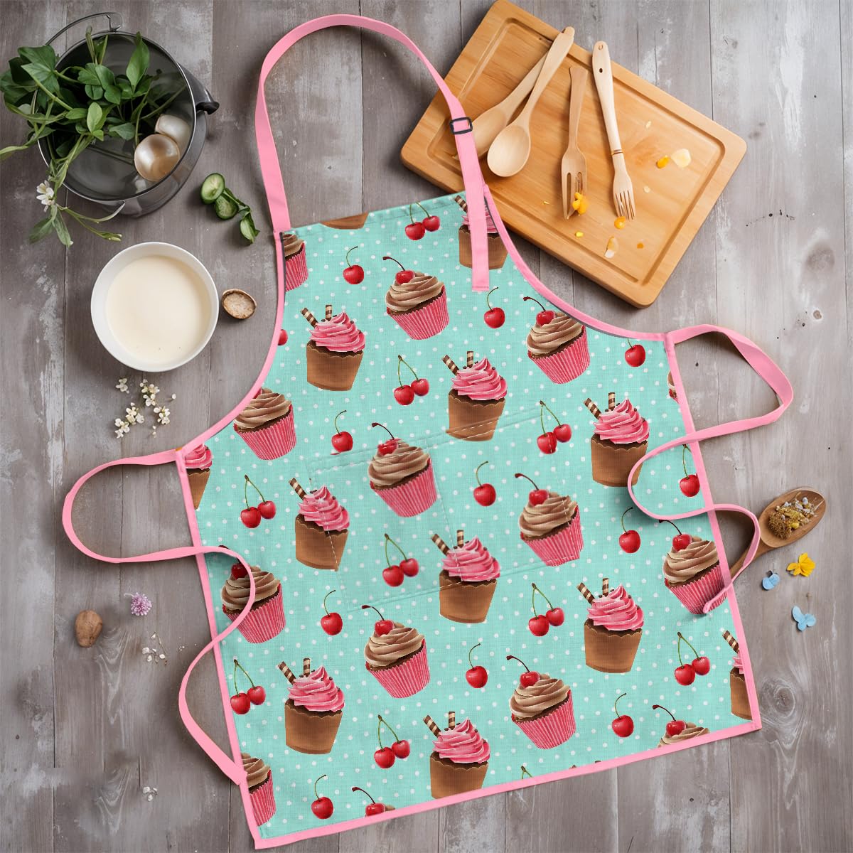 SANDJEST Cupcake Apron suitable for cooking, baking, and crafts