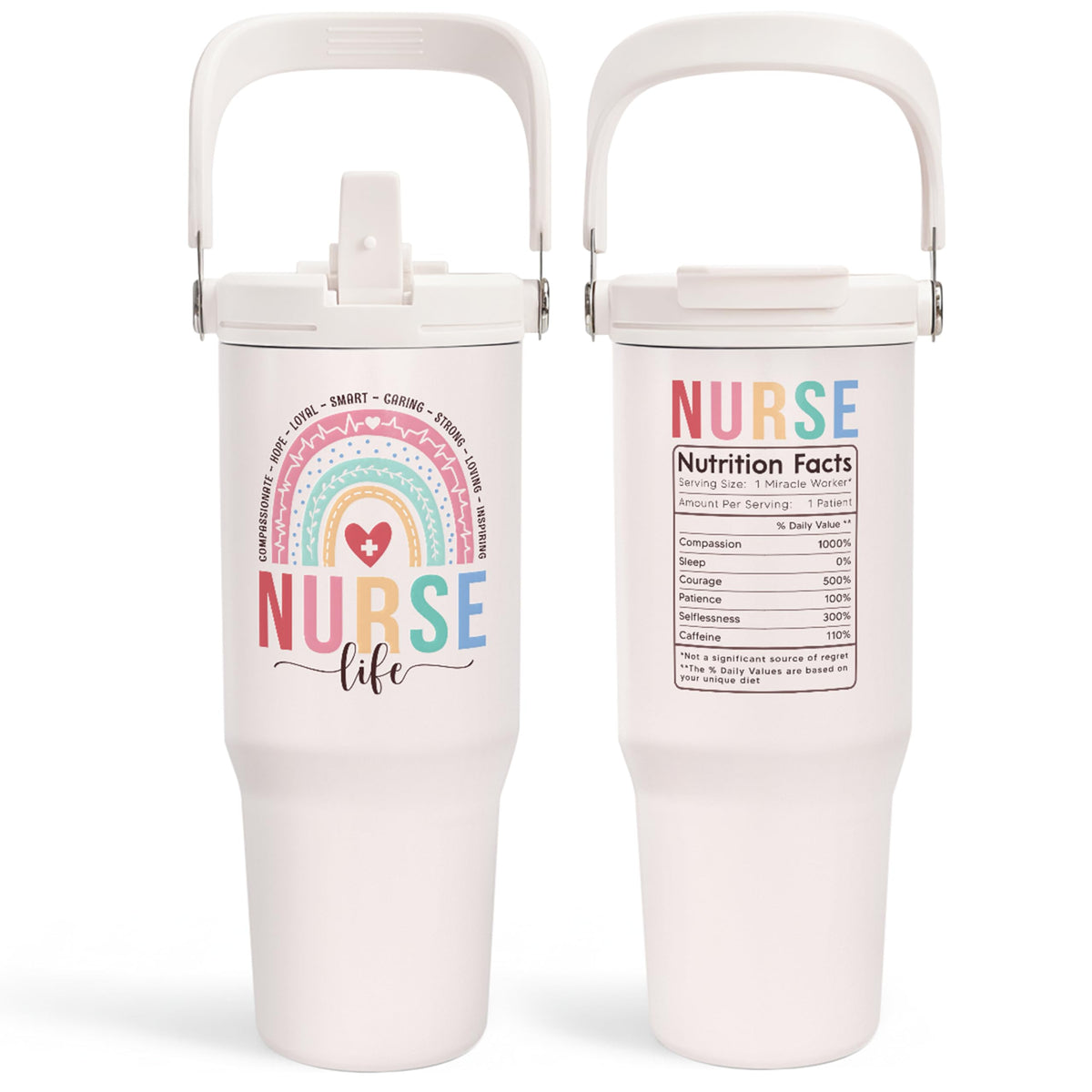SANDJEST 30oz tumbler with handle for nurses on the go.