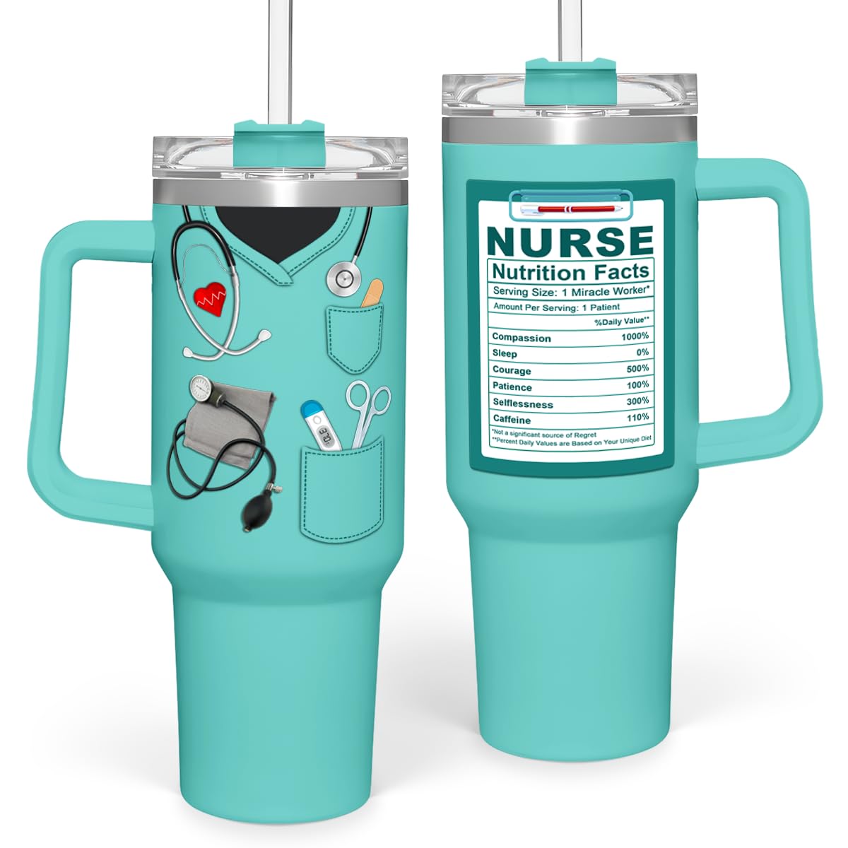 SANDJEST nurse gifts 40oz tumbler with handle for easy on-the-go hydration.