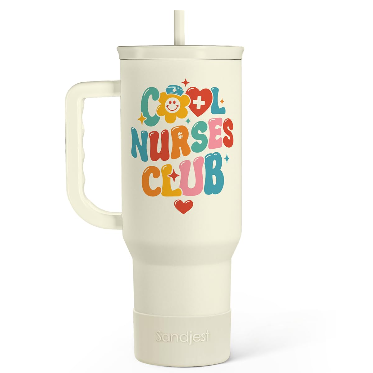 SANDJEST Nurse Tumbler 40oz with handle for easy grip and transport