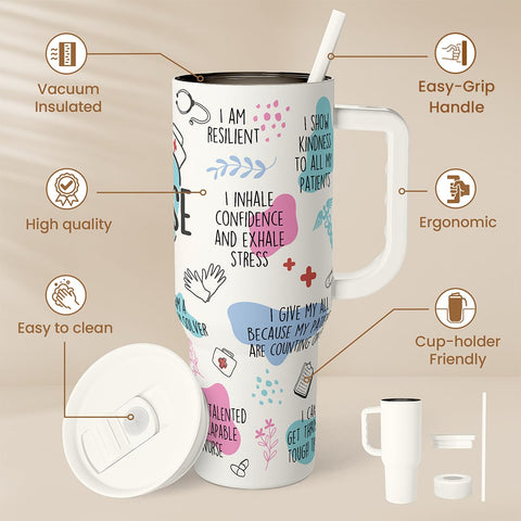 SANDJEST insulated stainless steel tumbler keeps drinks cold longer.