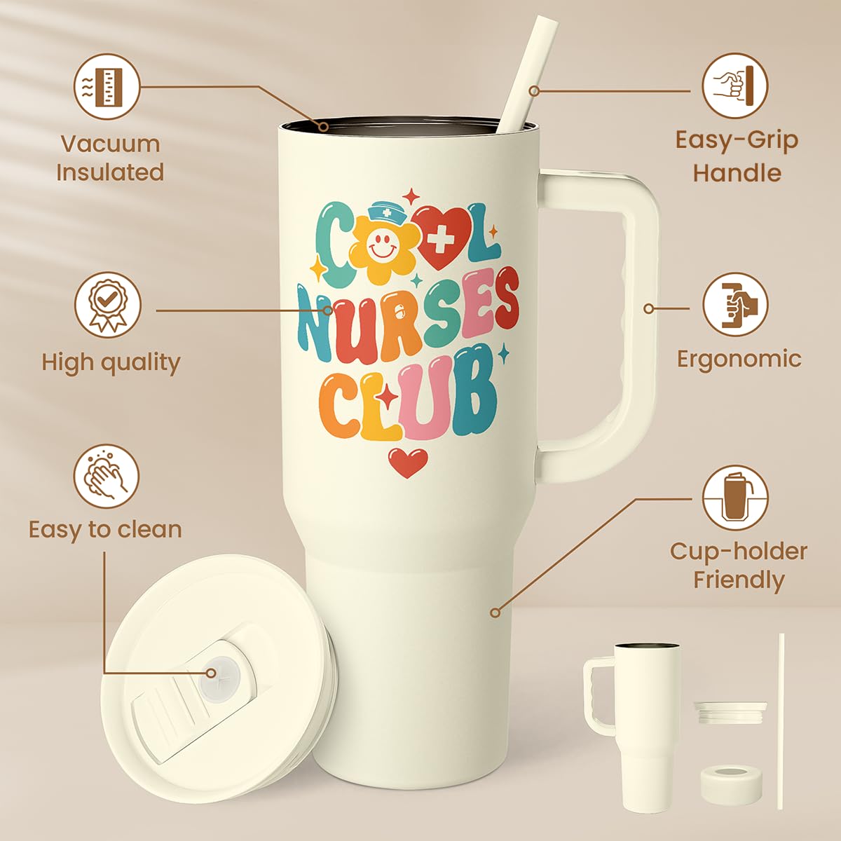 SANDJEST Nurse Tumbler lid with straw for convenient sipping