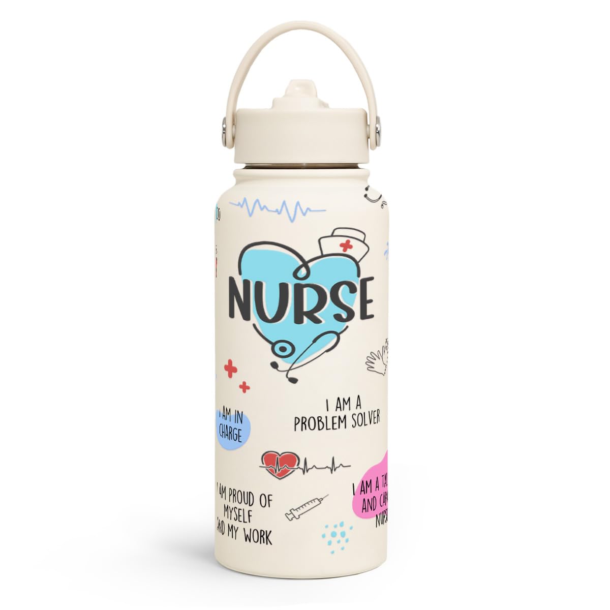 SANDJEST Nurse Water Bottle 32oz insulated lid supports all-day hydration.
