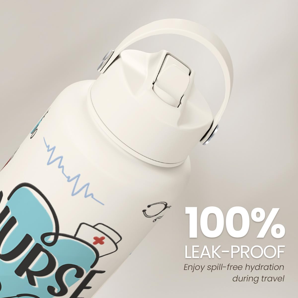 SANDJEST Nurse Water Bottle fits backpacks and cup holders securely.