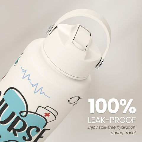 SANDJEST Nurse Water Bottle fits backpacks and cup holders securely.