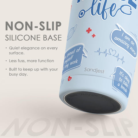SANDJEST Nurses Tumbler 20oz on office desk showcases everyday reliability