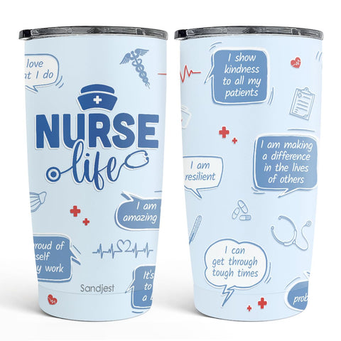 SANDJEST Nurses Tumbler 20oz side view shows durable stainless steel and secure leak-resistant design