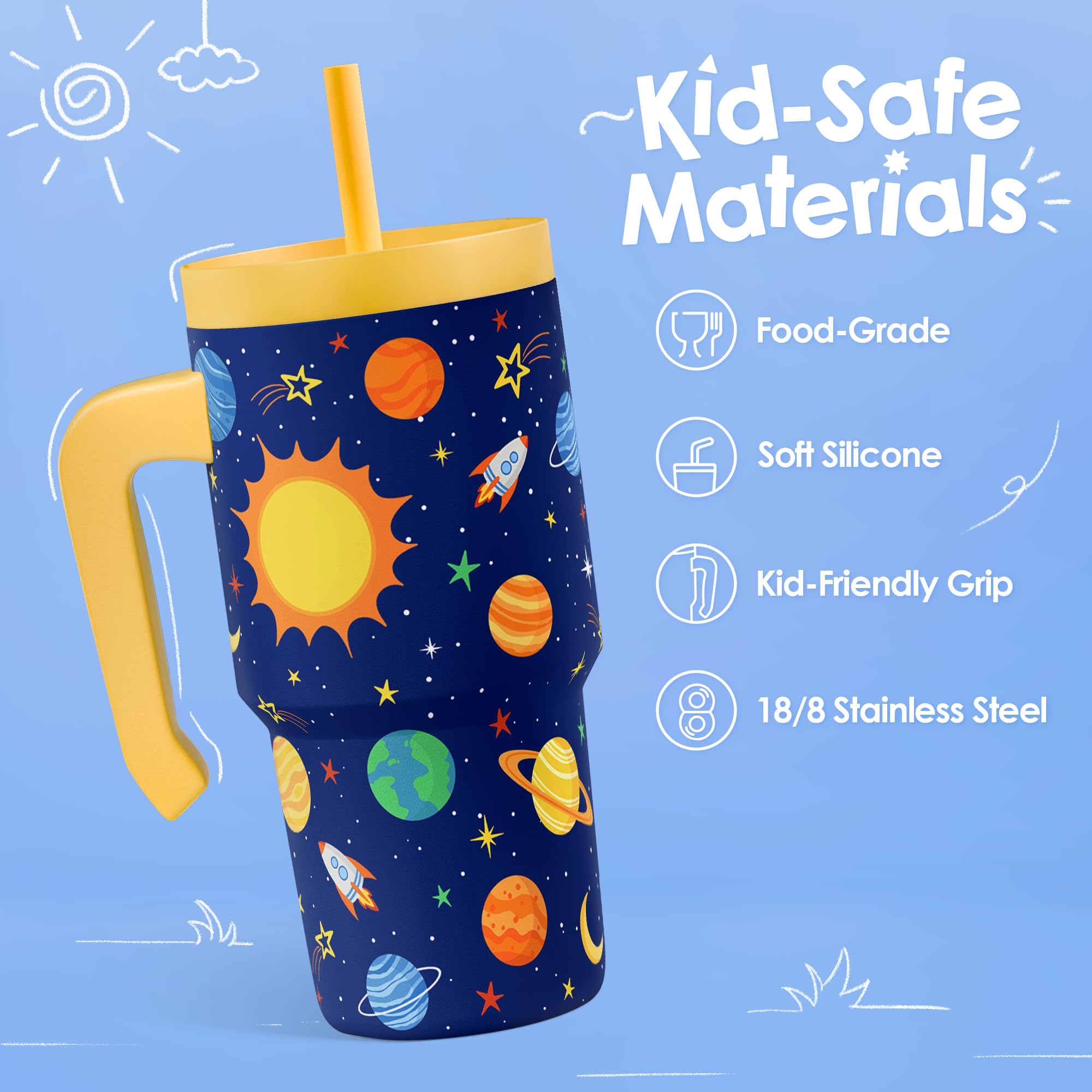 SANDJEST outer-space tumbler half-handle and silicone straw for easy sipping