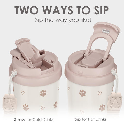 SANDJEST Paw Print Tumbler back view highlights insulated stainless steel for temperature retention