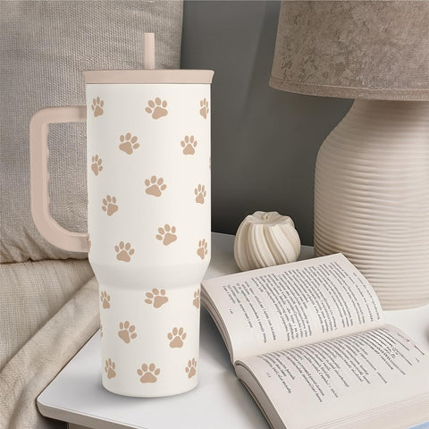 SANDJEST Paw Print Tumbler with Handle hand wash recommended for longevity