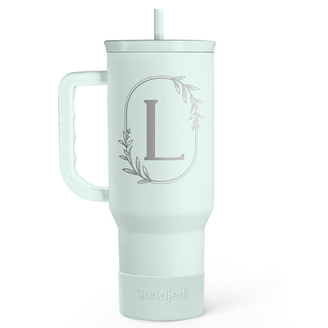 SANDJEST personalized 40oz monogram tumbler with handle for on-the-go hydration