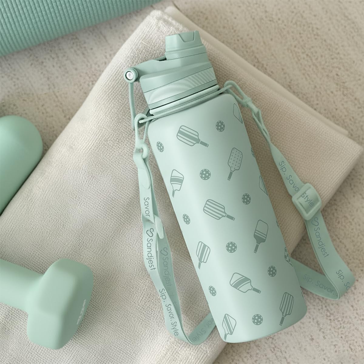 SANDJEST bottle on outdoor adventure with strap