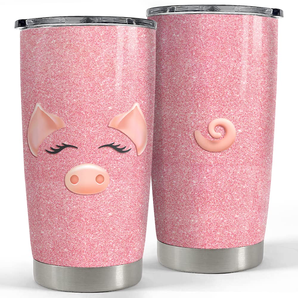 Sandjest Pig Tumbler Glitter 20oz with Lid offers on-the-go temperature control.
