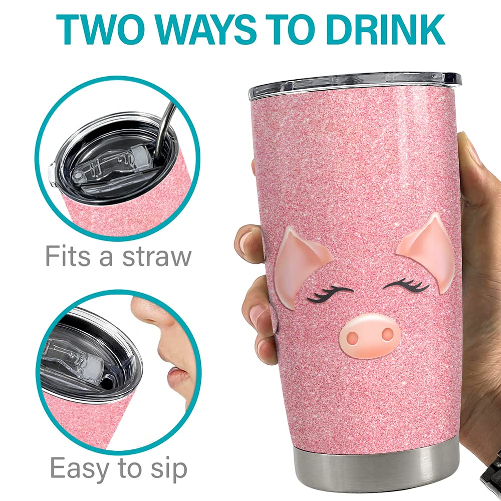 Animal lovers will appreciate the playful Sandjest Pig Tumbler Glitter.