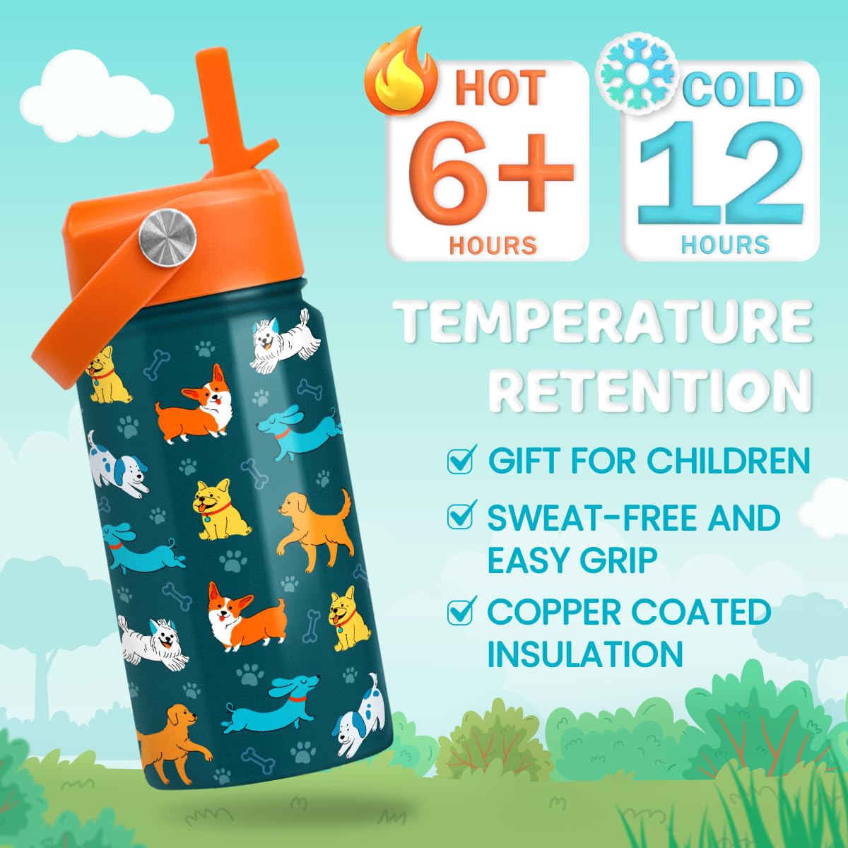 SANDJEST Puppy Water Bottle compact size fits small hands and backpacks.