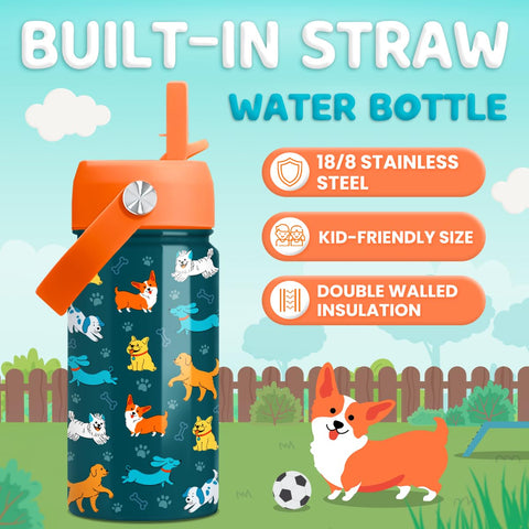 SANDJEST insulated stainless steel bottle keeps drinks cold for school days.