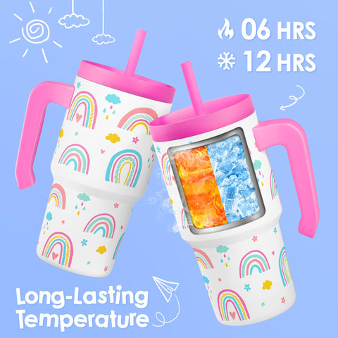 SANDJEST Rainbow Tumbler double-wall insulation keeps beverages at the right temperature.