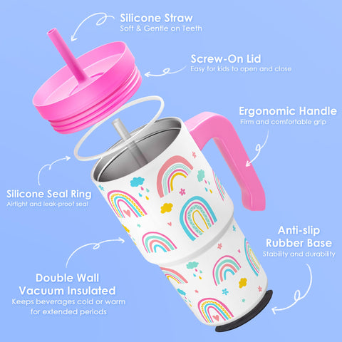 SANDJEST Rainbow Tumbler kid-friendly design helps small hands hold comfortably.