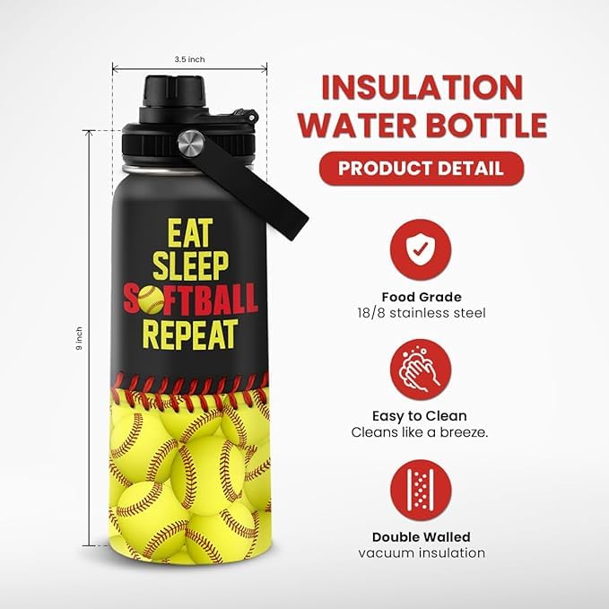 SANDJEST softball gift water bottle backpack fit shown for easy carrying