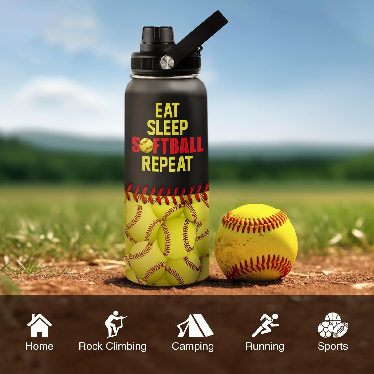 SANDJEST softball gift water bottle football design energizing drills and play