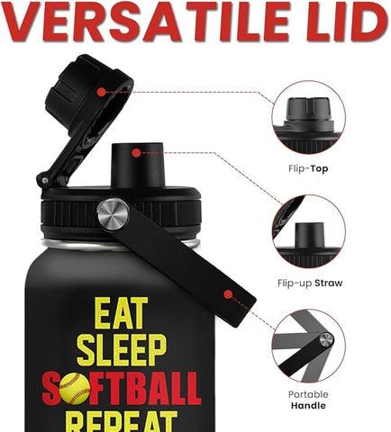 SANDJEST softball gift water bottle leakproof lid prevents spills in bags
