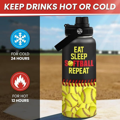 SANDJEST softball gift water bottle non slip grip for secure hold during workouts
