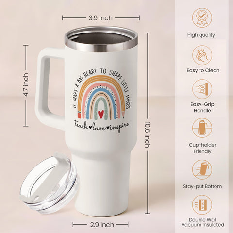 SANDJEST stainless steel 40oz tumbler with double-wall insulation maintains temperature.