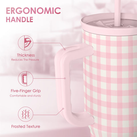 Stainless steel insulated body keeps drinks hot or cold longer.
