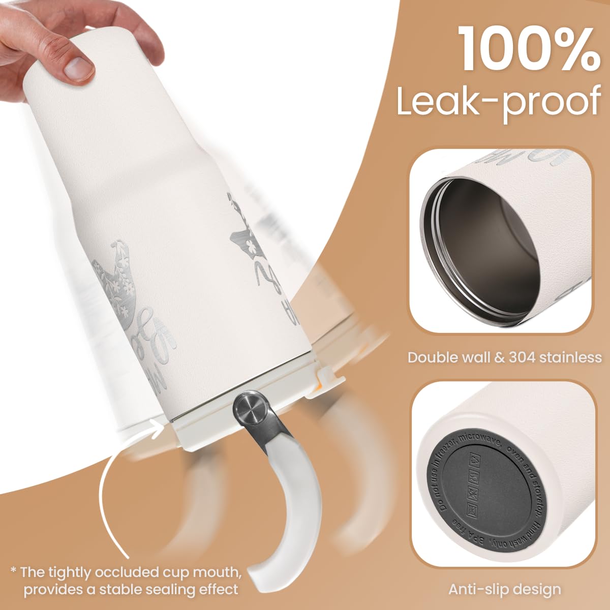 SANDJEST Stainless steel insulated tumbler maintains beverage temperature for hours.