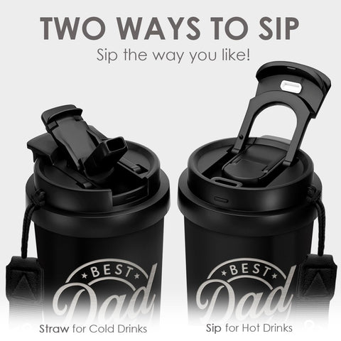 SANDJEST Stainless steel travel mug highlighting durable daily use.