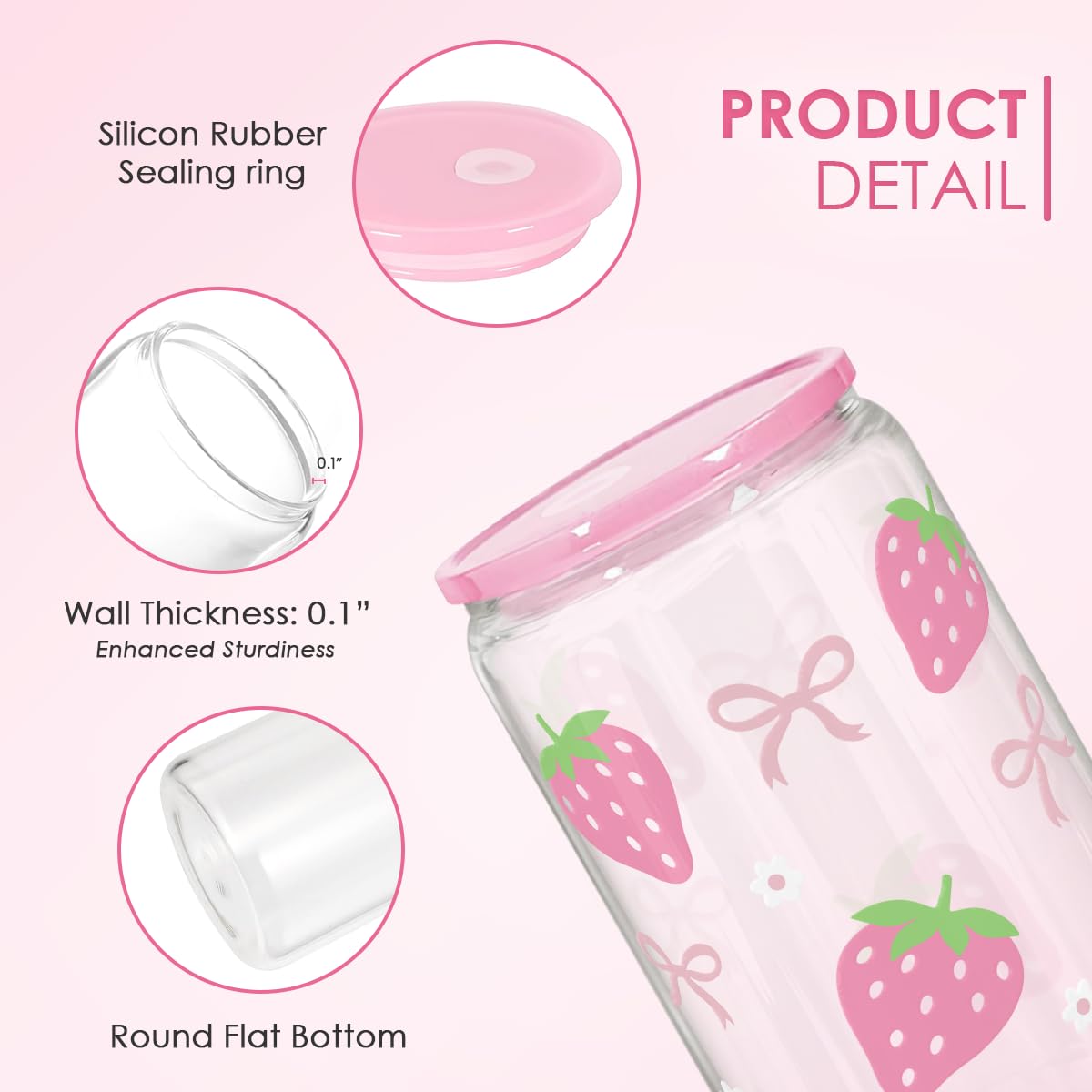 SANDJEST Strawberry 16oz glass tumbler held in hand for cold drinks