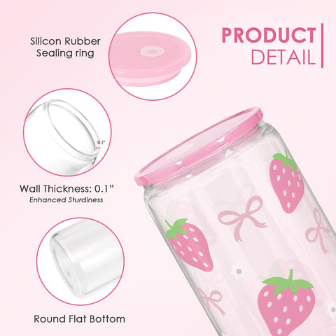 SANDJEST Strawberry 16oz glass tumbler held in hand for cold drinks