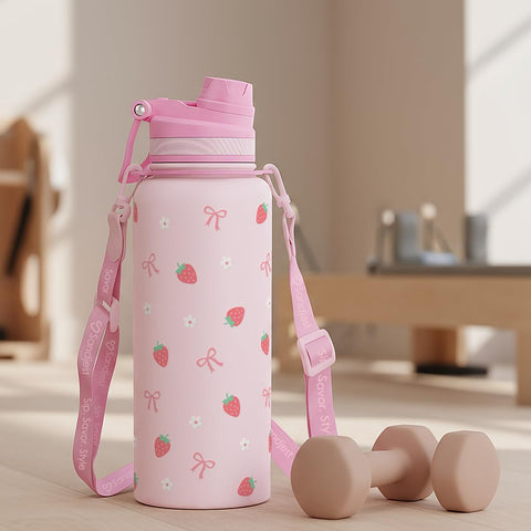 SANDJEST strawberry bottle gift-ready packaging ideal for active women and teens.