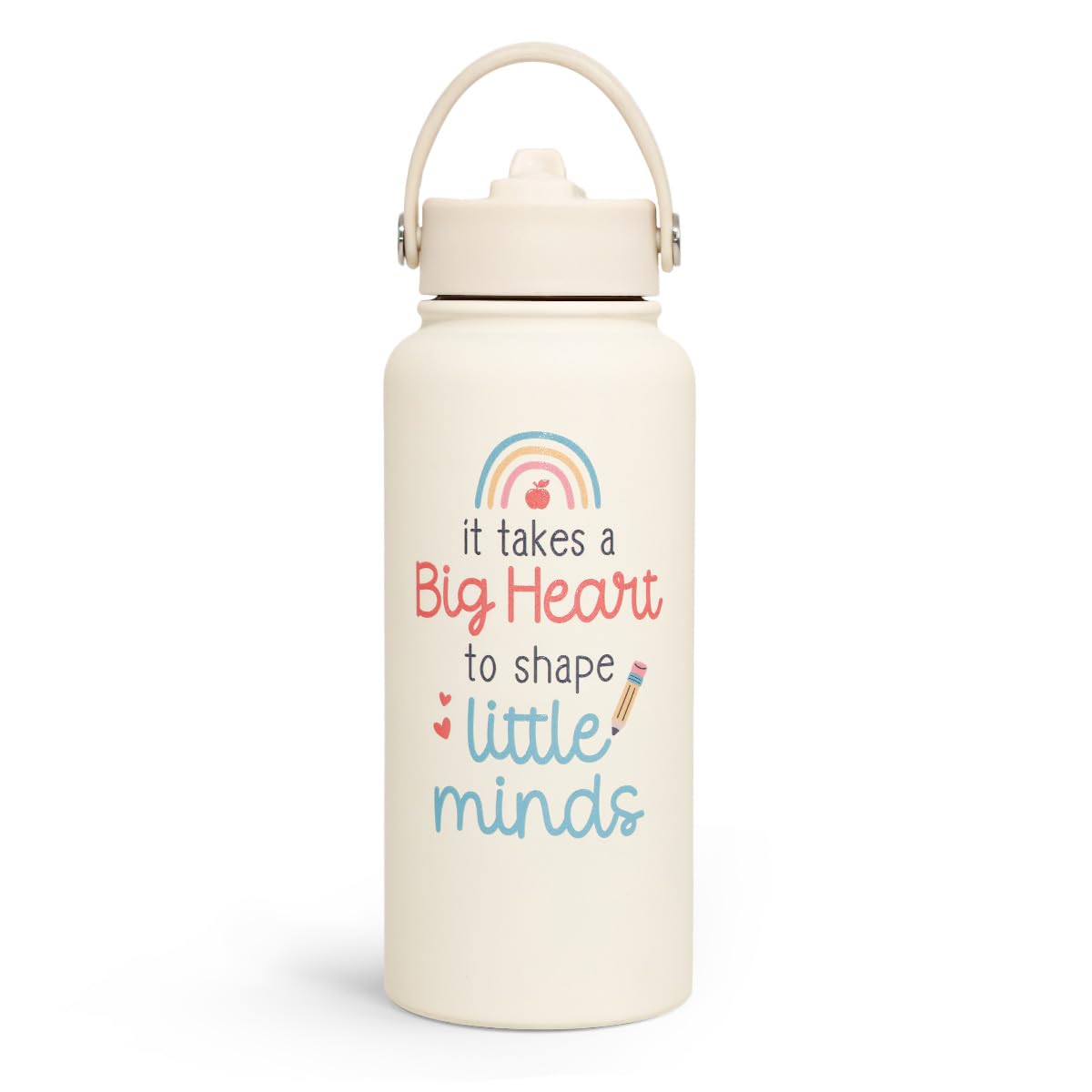 SANDJEST big heart teacher bottle, 32oz, ideal student gift.