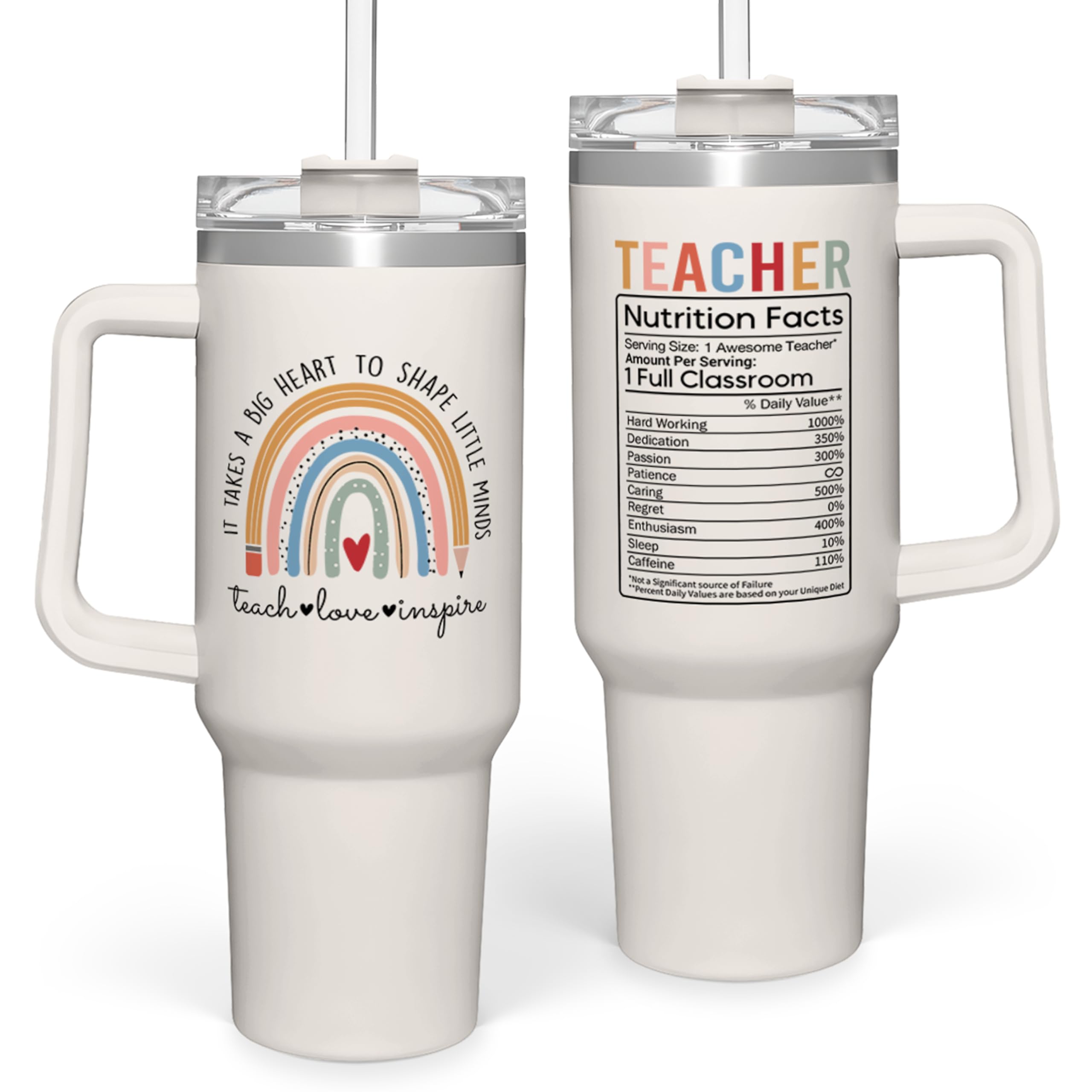 SANDJEST 40oz tumbler with handle, ideal as a teacher gift for on-the-go hydration.
