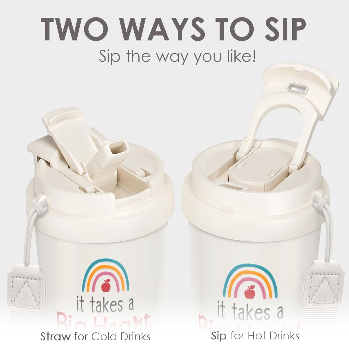 Close-up of 2-in-1 lid for easy sipping and spill control.