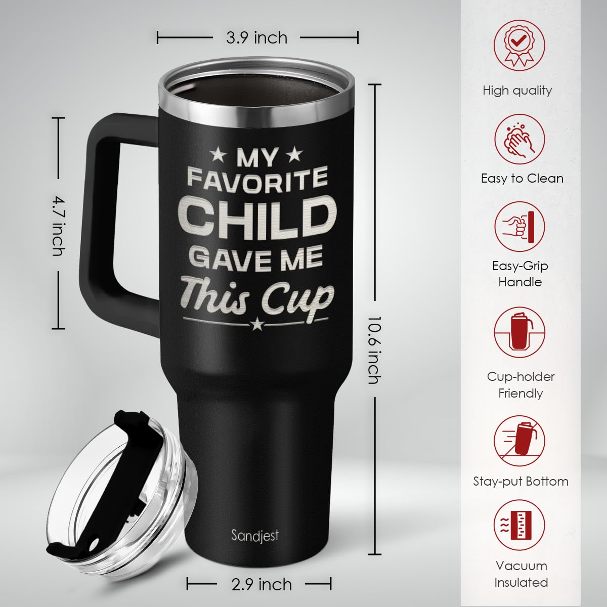 SANDJEST travel cup with lid and straw for on-the-go sipping.