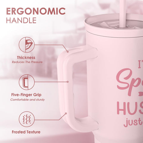 SANDJEST travel coffee mug 40oz in hand showcases on-the-go hydration.